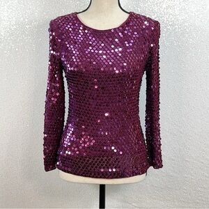 COLETTE MORDO for SADIMARA sequined berry pullover top size small